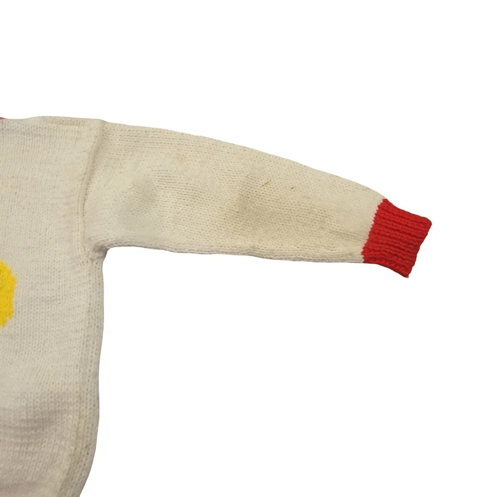 Vintage Hearts & Triangles Kids Knit Cardigan School Apple Embroidered Cream Red